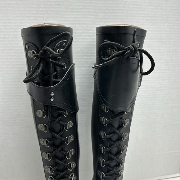 Ugg Madelyn Rain Boots 16" Tall Lace Up Military Waterproof Boot Black Size 8 - Picture 3 of 11